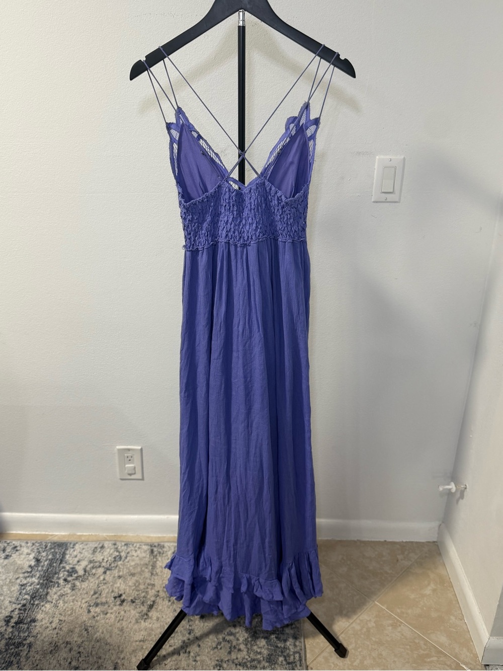Free People FP One Purple Crochet Lace Strappy Boho Maxi Dress S - Picture 4 of 5